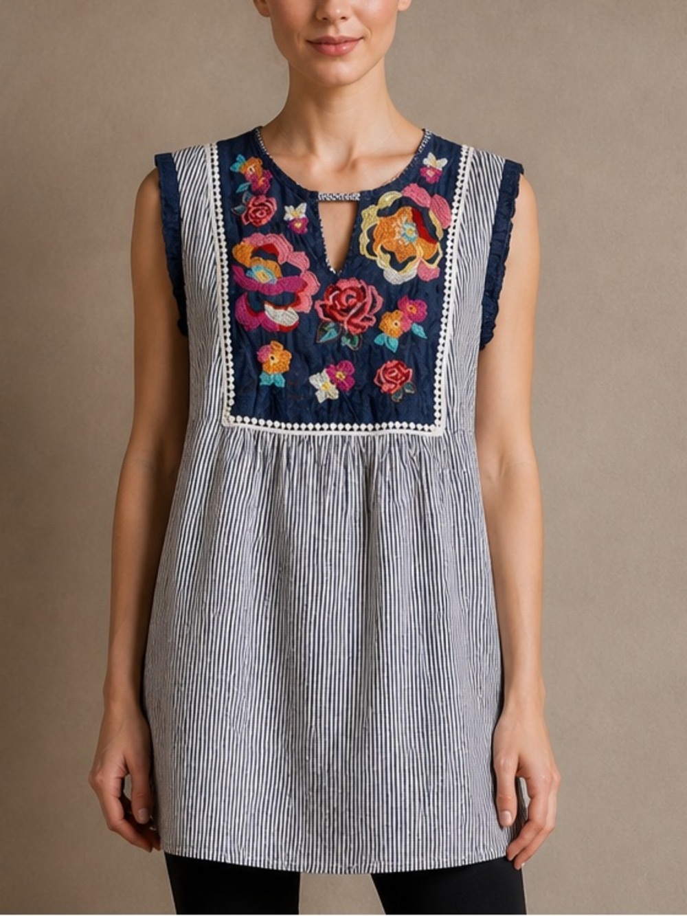 Savanna Jane - Navy Embroidered Floral Mini Dress Easy to Layer & Style!